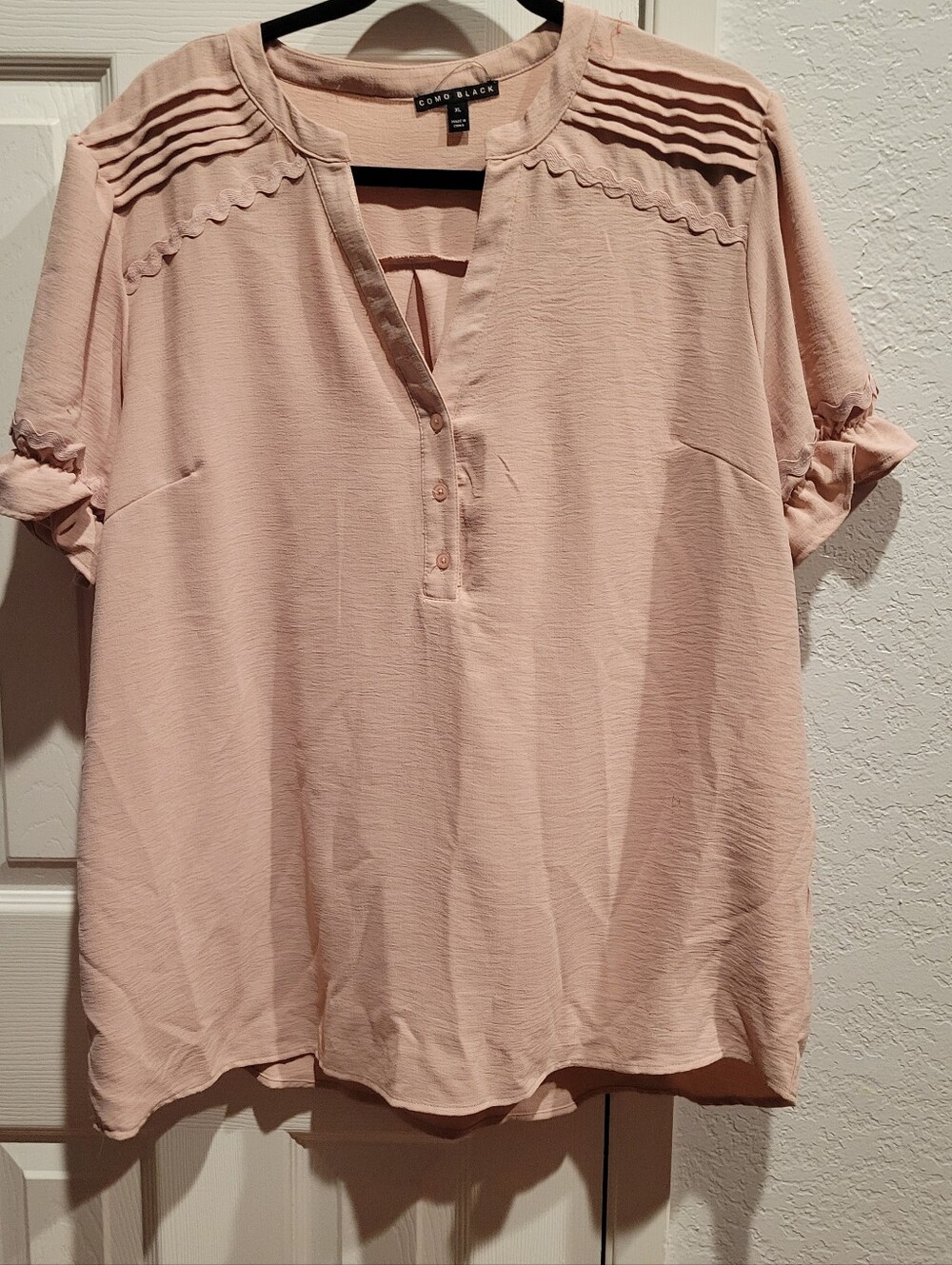 Women's Blush Pink Split-Neck Blouse